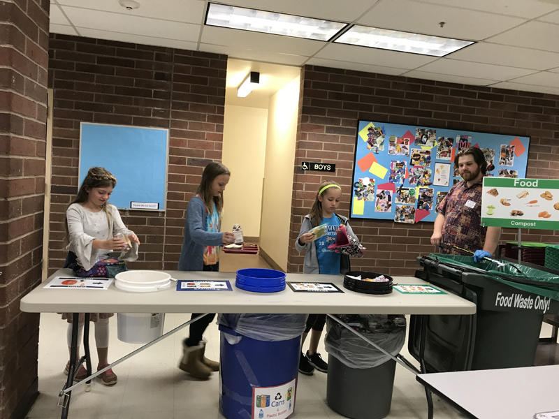 Hockinson Heights Elementary students learn to use the sort table to manage waste more effectively under the guidance of Clark County Green Schools.