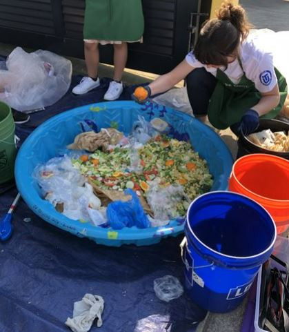The Clark County Green Schools team sorts through cafeteria waste in partnership with students and school staff to gather waste data.