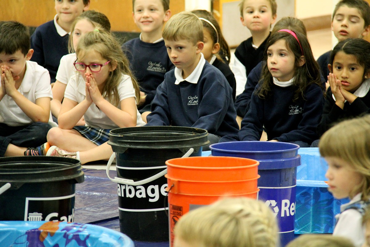 Our Lady of Lourdes students participate in a waste audit, and learn how to improve environmental sustainability at school.